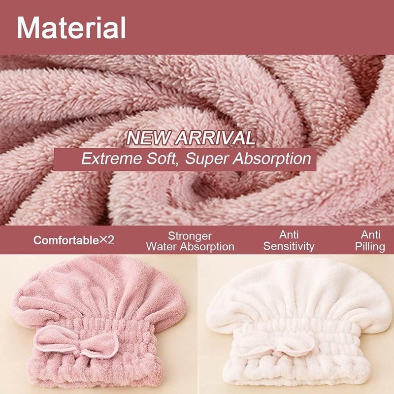 Jseng 2PC Microfiber Hair Drying Caps, Extrame Soft & Ultra Absorbent, Fast Drying Hair Turban Wrap Towels Thick Fluffy Shower Cap for Women - Image 5